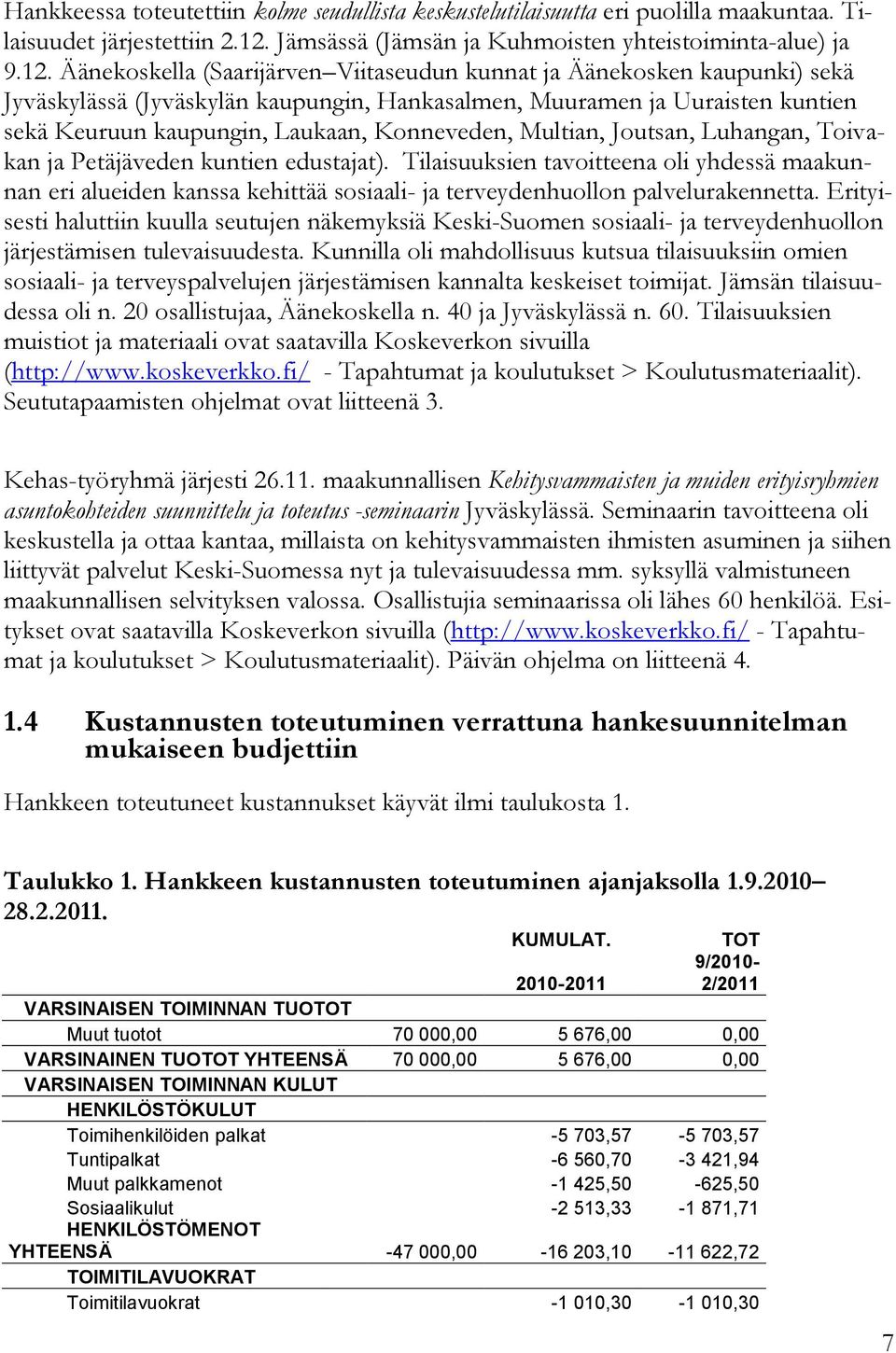 Äänekoskella (Saarijärven Viitaseudun kunnat ja Äänekosken kaupunki) sekä Jyväskylässä (Jyväskylän kaupungin, Hankasalmen, Muuramen ja Uuraisten kuntien sekä Keuruun kaupungin, Laukaan, Konneveden,