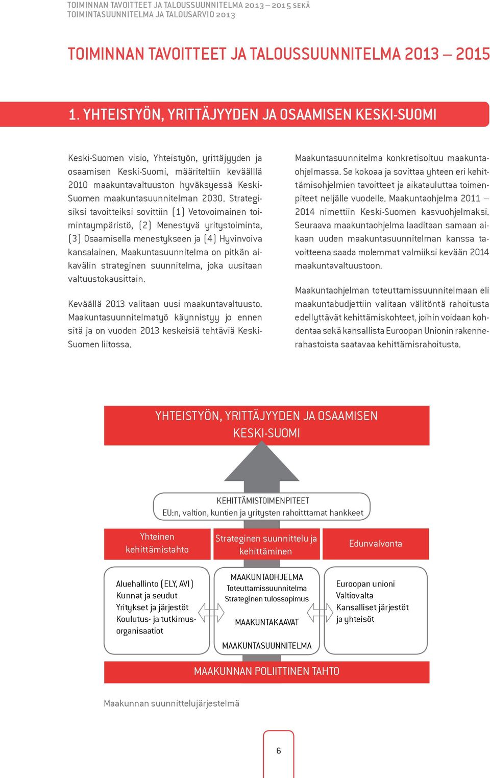 maakuntasuunnitelman 2030. Strategisiksi tavoitteiksi sovittiin (1) Vetovoimainen toimintaympäristö, (2) Menestyvä yritystoiminta, (3) Osaamisella menestykseen ja (4) Hyvinvoiva kansalainen.