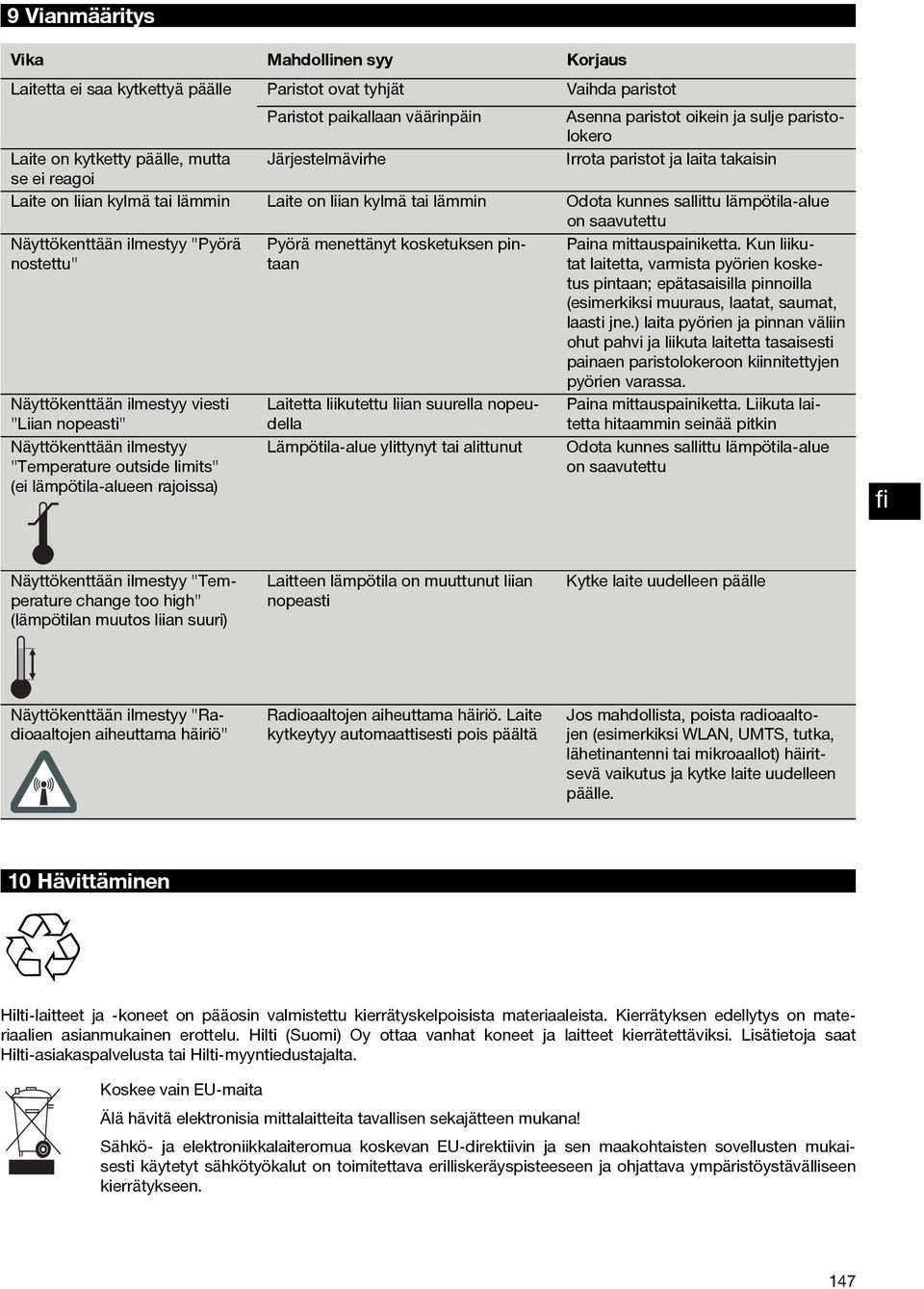 saavutettu Näyttökenttään ilmestyy "Pyörä nostettu" Pyörä menettänyt kosketuksen pintaan Paina mittauspainiketta.