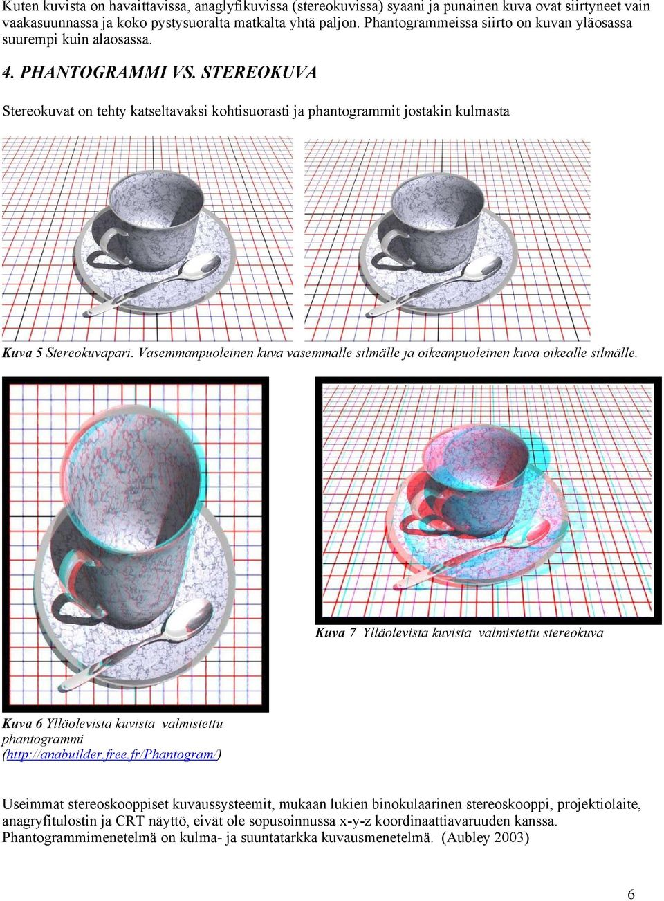 STEREOKUVA Stereokuvat on tehty katseltavaksi kohtisuorasti ja phantogrammit jostakin kulmasta Kuva 5 Stereokuvapari.