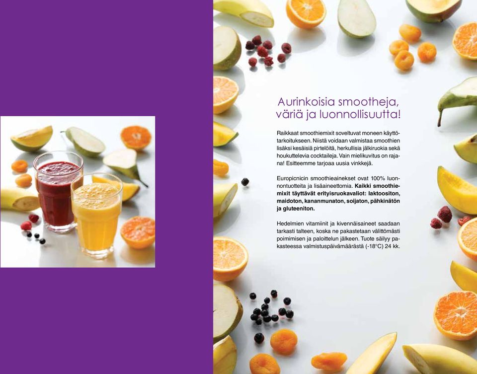 Esitteemme tarjoaa uusia vinkkejä. Europicnicin smoothieainekset ovat 100% luonnontuotteita ja lisäaineettomia.
