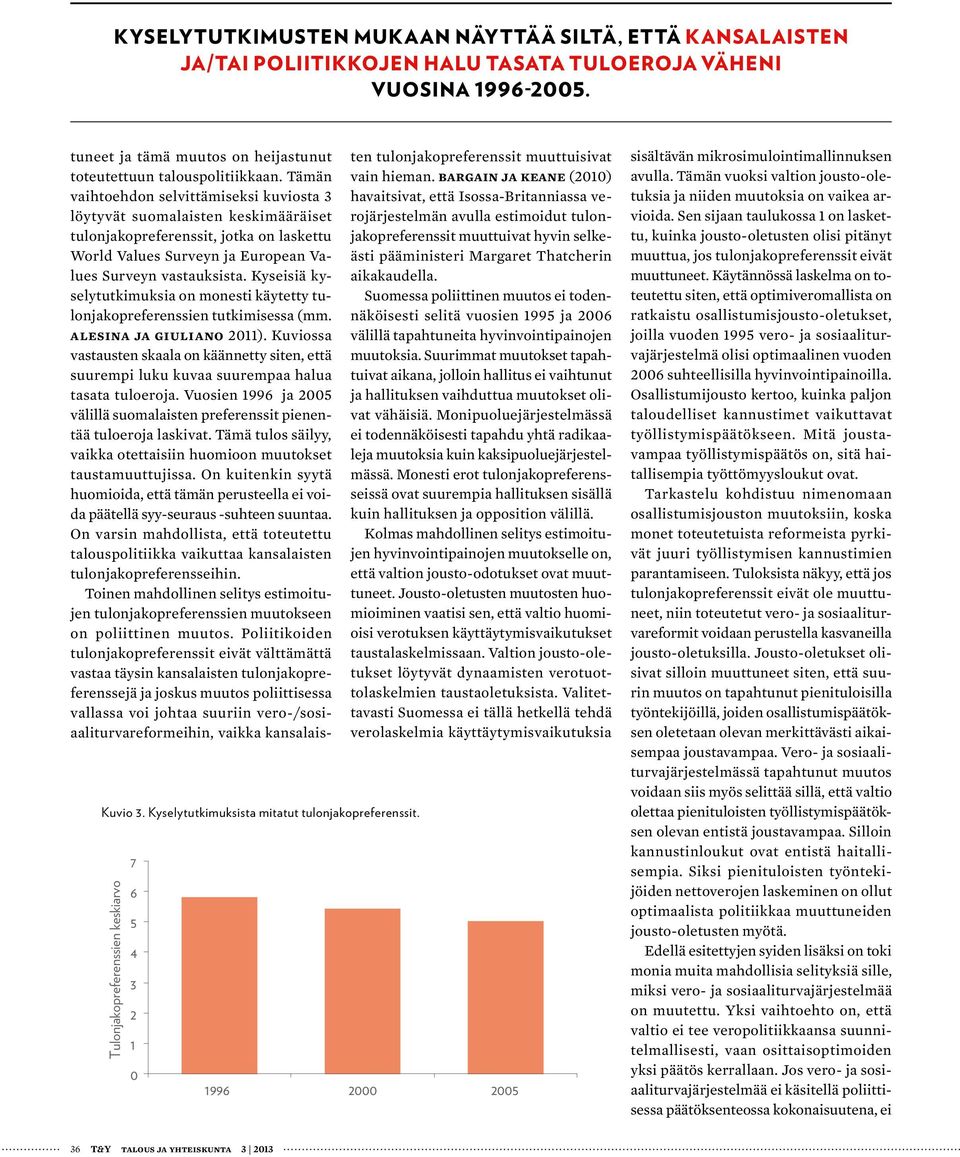 Tämän vaihtoehdon selvittämiseksi kuviosta 3 löytyvät suomalaisten keskimääräiset tulonjakopreferenssit, jotka on laskettu World Values Surveyn ja European Values Surveyn vastauksista.