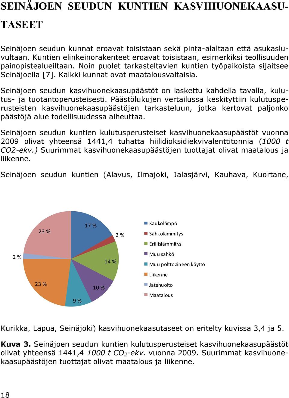 Kaikki kunnat ovat maatalousvaltaisia. Seinäjoen seudun kasvihuonekaasupäästöt on laskettu kahdella tavalla, kulutus- ja tuotantoperusteisesti.