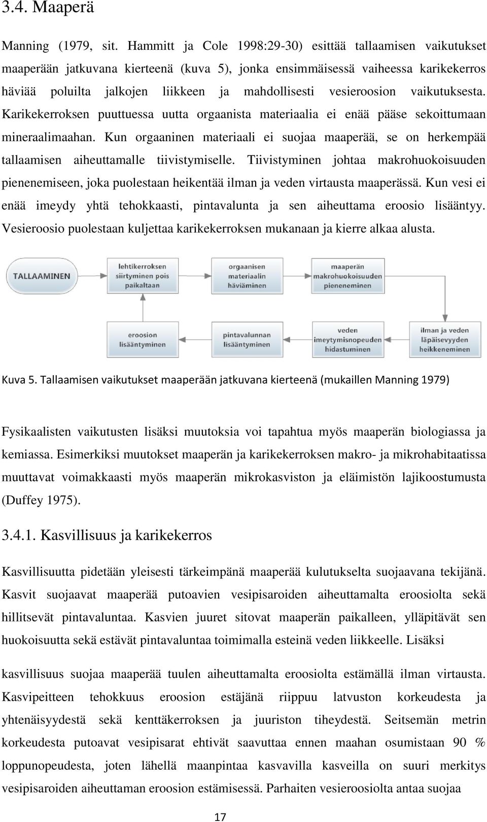 vesieroosion vaikutuksesta. Karikekerroksen puuttuessa uutta orgaanista materiaalia ei enää pääse sekoittumaan mineraalimaahan.