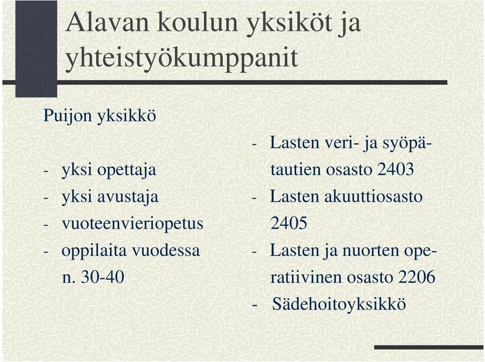 30-40 - Lasten veri- ja syöpätautien osasto 2403 - Lasten