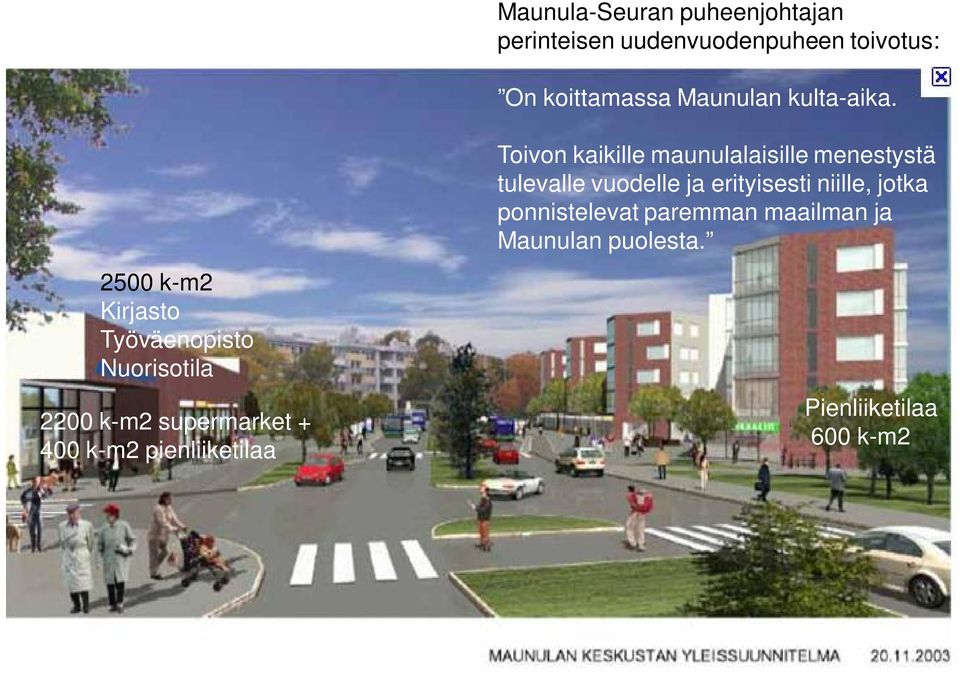 2500 k-m2 Kirjasto Työväenopisto Nuorisotila 2200 k-m2 supermarket + 400 k-m2