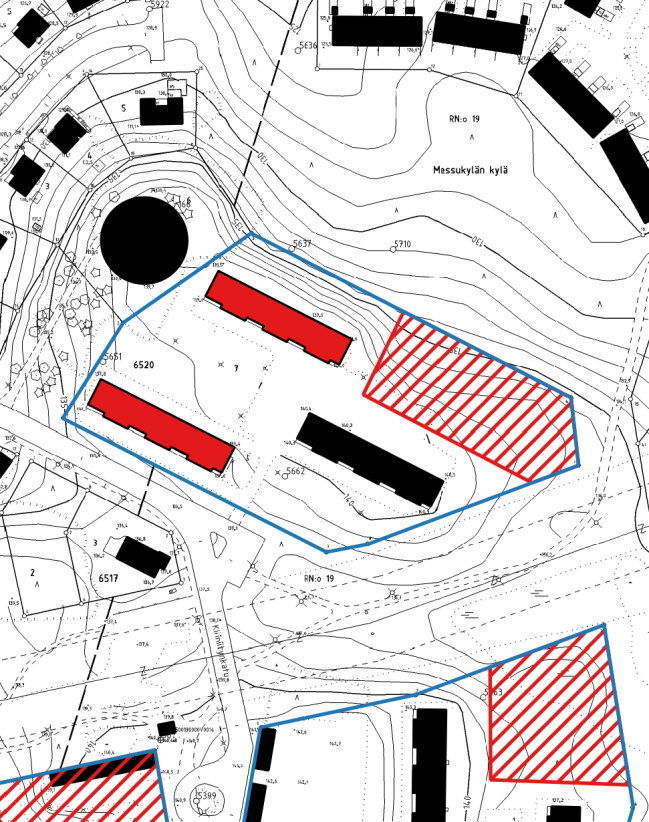 Kortteli 6513 Multiojankatu 30 Uuden rakentamisen määrä: 6000 kem² Uusien asukkaiden määrä: 120 as viisi rinteen suuntaisesti rakennettua 3-4-kerroksista lamellitaloa.