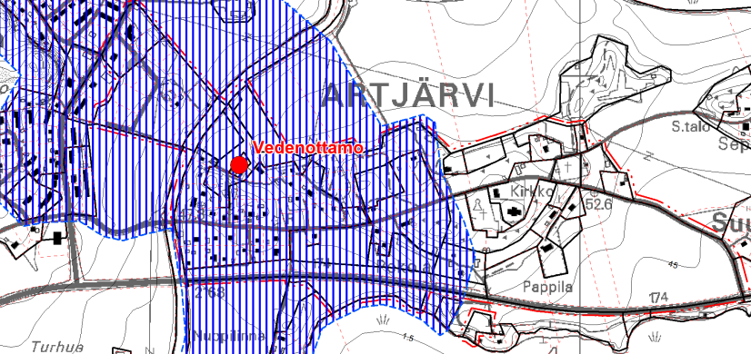 Olemassa oleva vedenjakelu- ja viemäriverkko. 3.136 Pohjavesi Pohjavesialue ja vedenottamo.