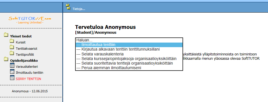 2 2. Tarkista tenttien aloitusajat ja klikkaa itsesi akvaariosovellukseen (Kuva 2). Kuva 2. Linkki tenttiakvaariosovellukseen. 3.