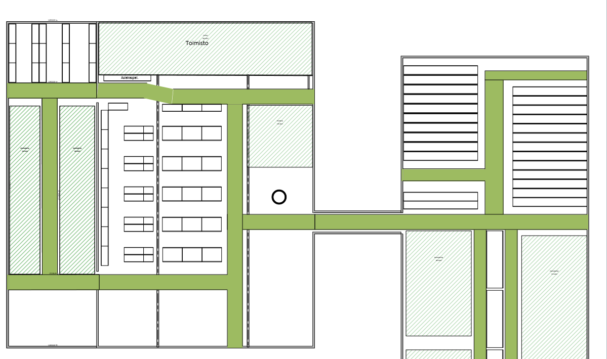 33 Kuvio 15 Layout 3 7.8 Lopullinen layout Lopullinen layout (ks. kuvio 16) valittiin yhteistyössä työntilaajan kanssa. Lopullinen layout on yhdistelmä ensimmäistä ja kolmatta layout vaihtoehtoa.