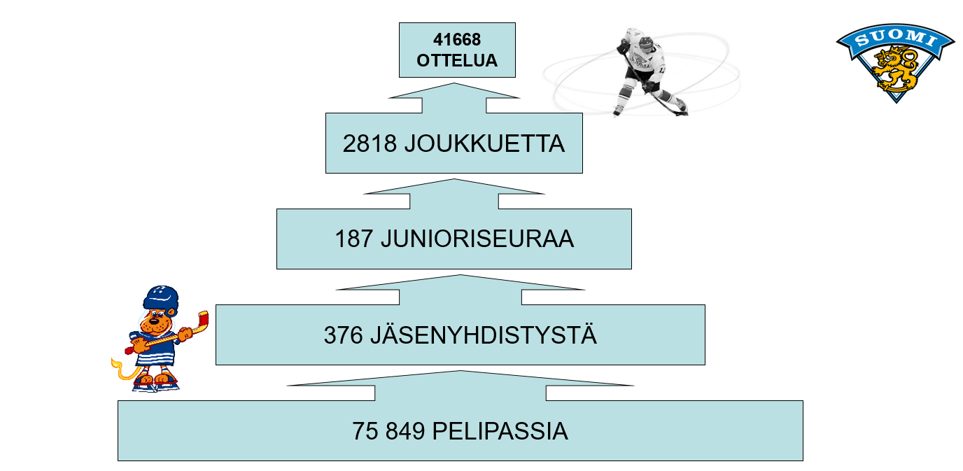 Kuvio 3. Suomi Kiekon toimijat (Suomen Jääkiekkoliitto 2015) Suomi Kiekko-järjestelmä rakentuu alueellisesta valtaseuroista, joiden alla on ns. sateenvarjoseuroja.