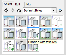 Sketchup-pikaopas 16 ESITYSTAVAT SketchUpin mukana tulevien valmiiden esitystapojen eli tyylien avulla voit muuttaa mallin ulkoasua.