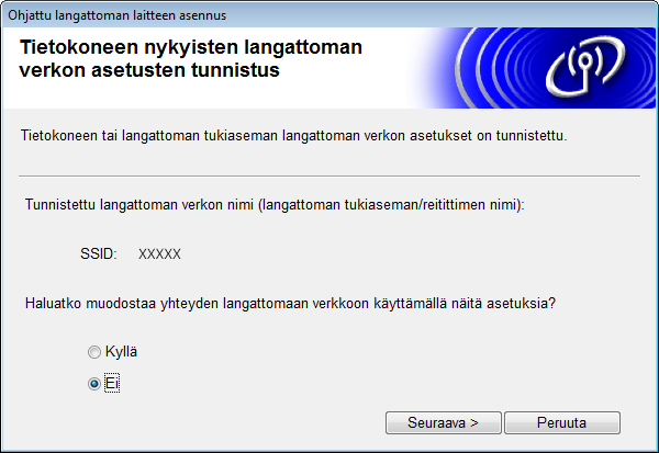 Laitteen määritys langatonta verkkoa varten Jos tämä näyttö tulee näkyviin, lue Tärkeä huomautus. Valitse Tarkistettu ja vahvistettu -valintaruutu ja valitse sitten Seuraava.