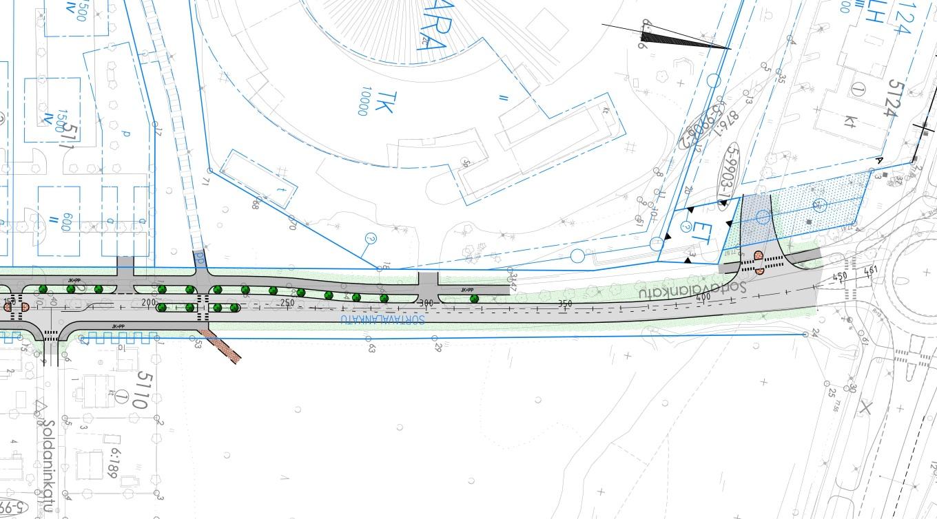 Liite 9, 11 / 14 YLEISSUUNNITELMA 10 Kadun länsireunaan rakennetaan välikaistalla ajoradasta erotettu yhdistetty jalankulku- ja pyöräilyväylä. Välikaistalle istutetaan puurivi (esim.