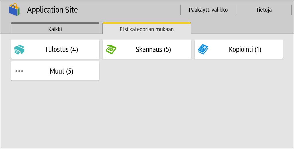 2. Sovellussivuston käyttö Sovellussivuston näyttäminen 1. Paina näytön alalaidassa keskellä olevaa [Pääsivu]-kuvaketta. 2. Paina [Sovellussivusto]-kuvaketta.