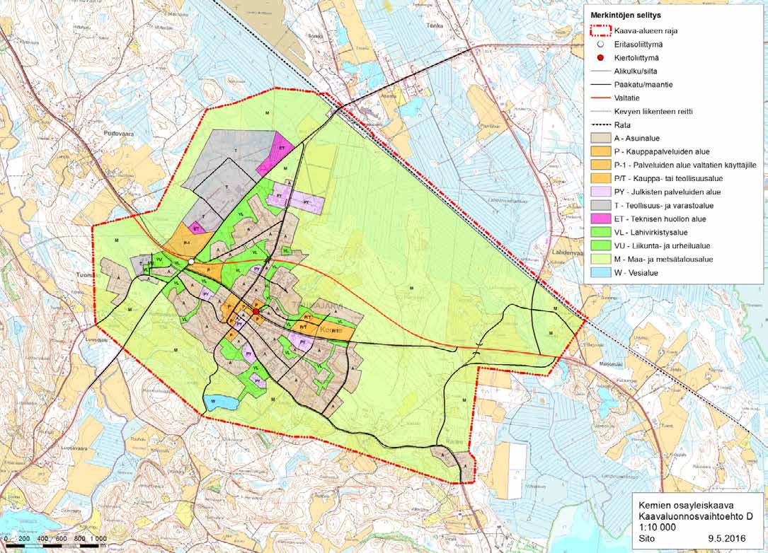 6 (17) 7.6.2016 7.6.2016 7 (17) Nykyiset asuinalueet säilyvät ja uudelle asumiselle on laajennusmahdollisuus keskustan itäpuolella. Nykyiset jalankulku- ja pyöräilyreitit säilyvät pääosin ennallaan.