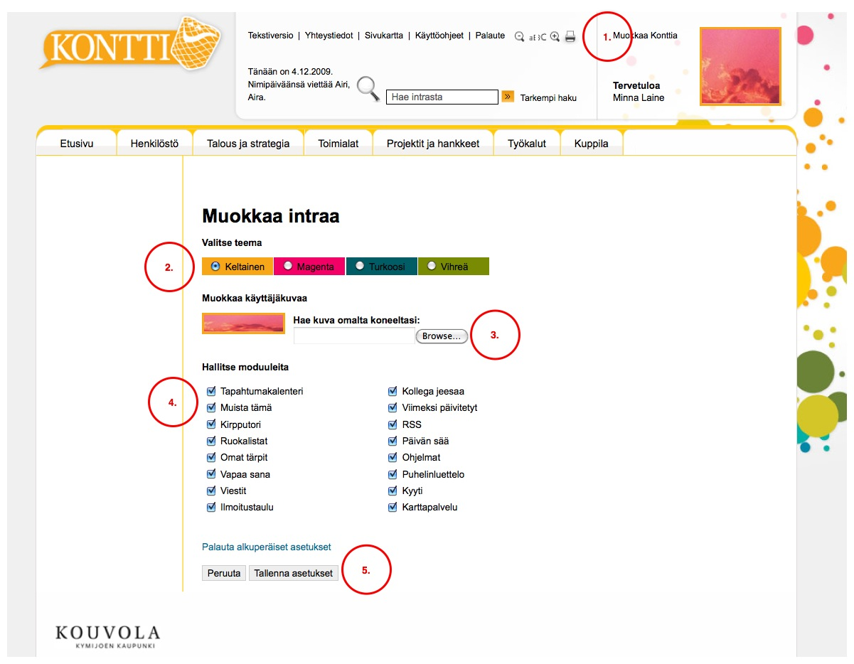 3.2 Moduulin pienentäminen, poistaminen ja sisällön muokkaaminen Moduulien yläpalkissa olevia kuvakkeita klikkaamalla moduulin voi pienentää, poistaa tai muokata sen sisältöä.