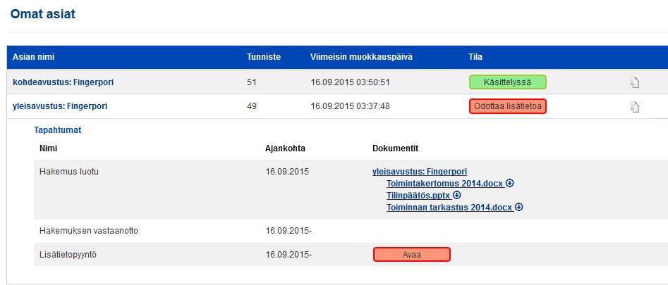 5.2 Lisätietopyyntöön vastaaminen Asioija saa sähköpostiinsa heräteviestin lisätietopyynnöstä, jos asioija on antanut Omat tiedot osion Henkilötiedot -kohdassa suostumuksen siihen, että järjestelmä