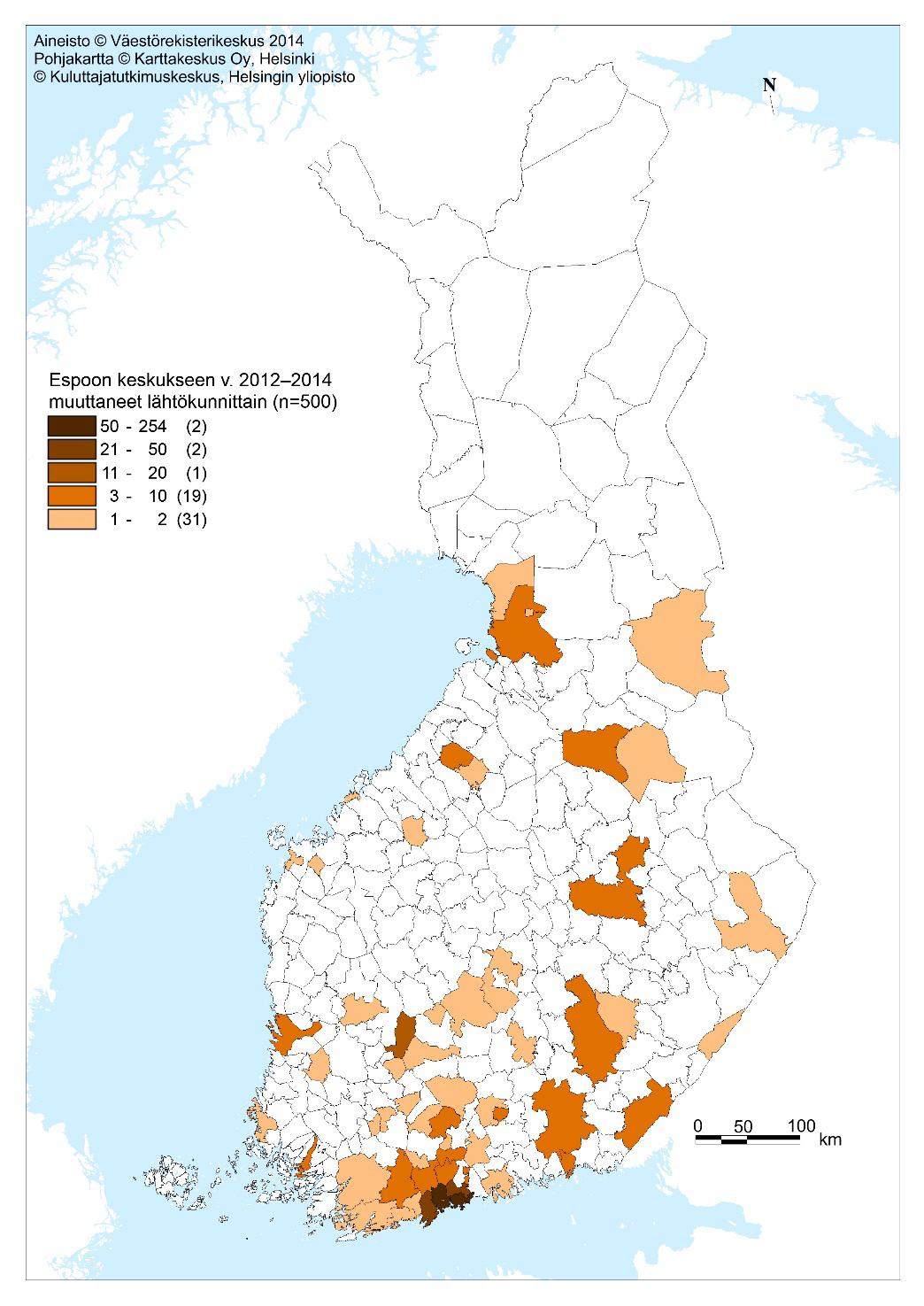 5. Espoon keskuksen ja Vantaan Länsimäen muuttovirrat Kartta 11.