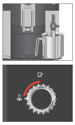 Laita Easy Cappuccino -vaahdottimen alle astia (jonka tilavuus on vähintään 500 ml). Jos maitoputki on liitettynä, irrota se.