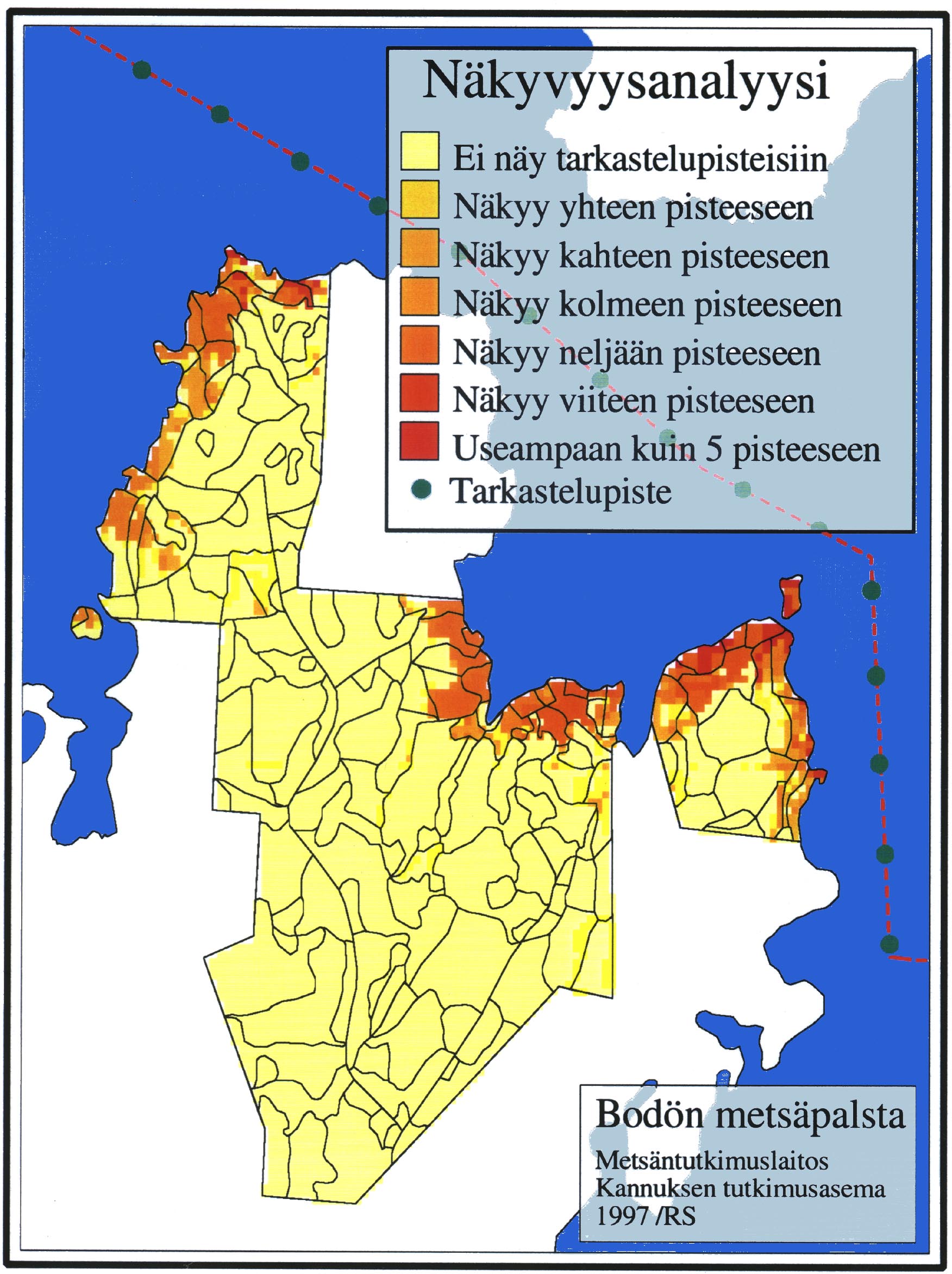 Metsätieteen aikakauskirja 3/1998 Tieteen tori Kuva 1. Maisemallisesti herkkien kohteiden kartoittamisessa voidaan käyttää apuna näkyvyysanalyysejä.