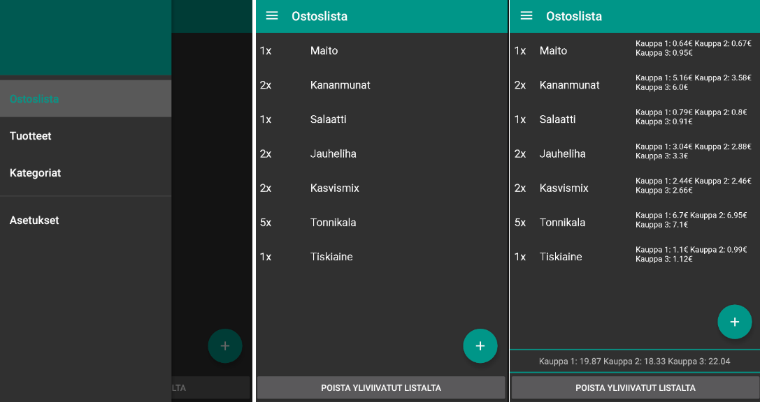 18 Kuva 9 Sovelluksen navigointipalkki Navigointinäkymään tehtiin lisäksi toiminnallisuus, jolla käyttäjä näkee missä ikkunassa hän on kullakin hetkellä.