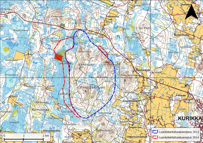 1 Kuva 2. Lehtivuorten arvokas kasvillisuuskohde (vihreä pallo ja punainen rajaus).