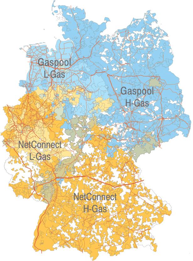 32 välillä. Itä-Saksan puolella oleva H-gas taas tarkoittaa ylemmän lämpöarvon (High calorific value) maakaasua, jonka metaani pitoisuus on korkeampi, noin 87 99 prosenttia.
