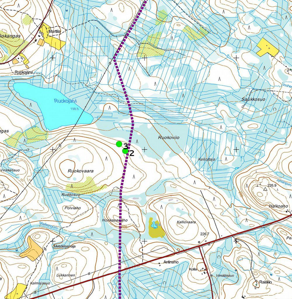 5 Kohteet ja 3, mittakaava :0 000, Maanmittauslaitoksen peruskarttarasteri : 5 000, 6/05 3.