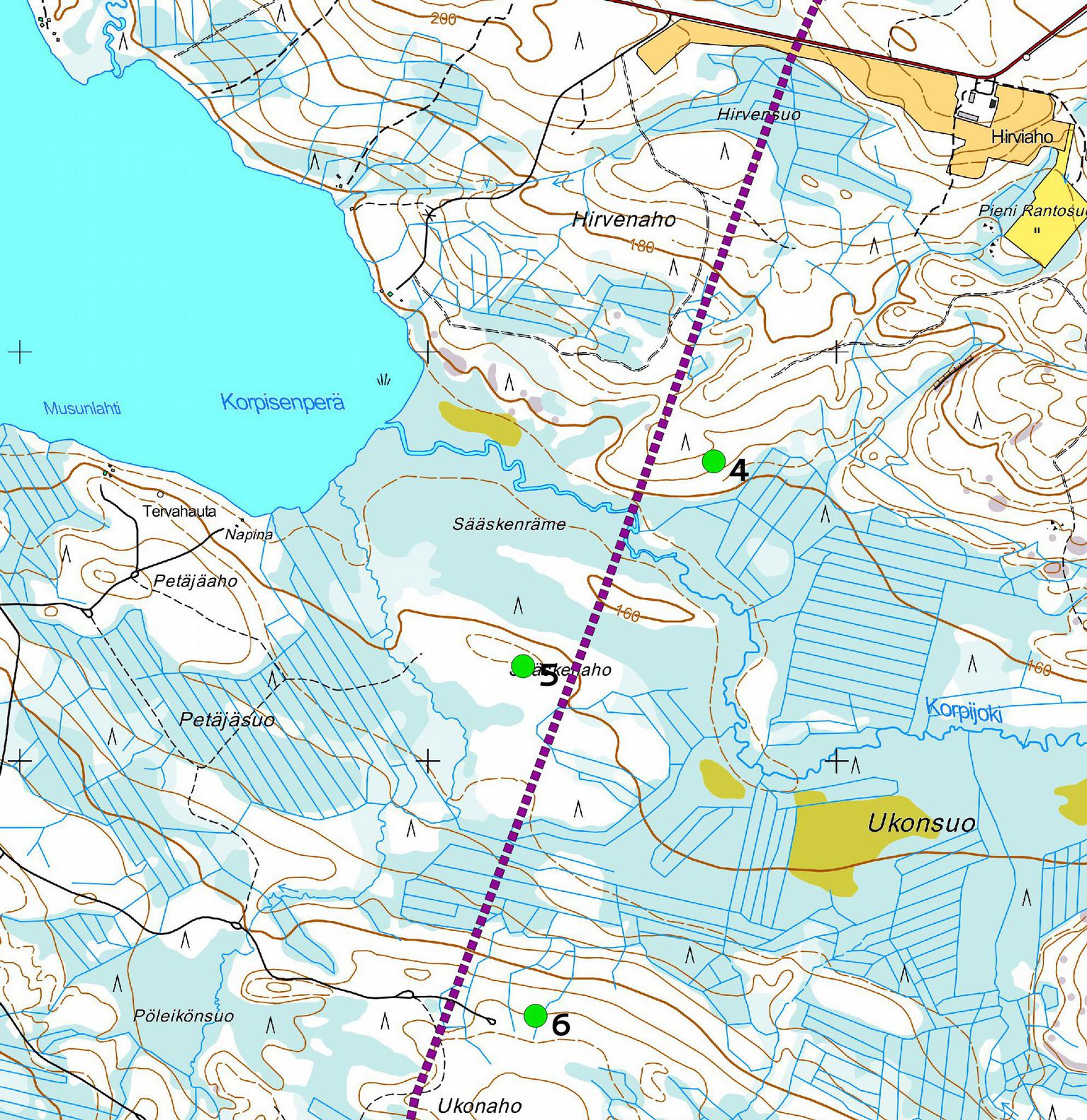 8 Kohteet 4-6, mittakaava :0 000, Maanmittauslaitoksen peruskarttarasteri : 5 