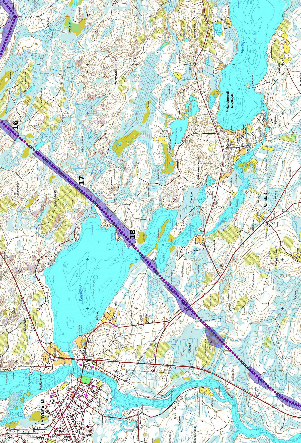 8 Kartta 3-3. Linjan keskiosa -eteläinen.