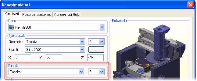 Kinnittimen säätäminen Konesimuloinnin avulla huomattiin, että tämä kiinnitin ei ole paras mahdollinen valitulle työstökoneelle.