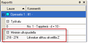 TYÖSTÖRADAN ANALYSOINTI KONESIMULOINNIN AVULLA 41 Konesimulointi ilmoittaa Z-akselin rajaarvon alittamisesta.