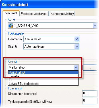 3-AKSELISTEN TYÖSTÖRATOJEN 55 Kiinnittimen ja aihion lisääminen 1 Klikkaa Simuloinnin käynnistysasetukset