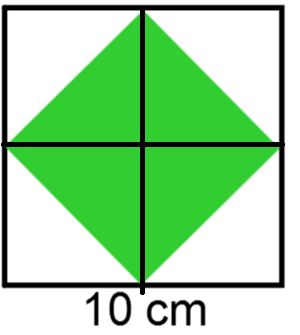 sivu 6 / 13 Ratkaisu: Suuremman neliön pinta-ala on 10 cm 10cm = 100 cm 2. Yhdistämällä vastakkaisten sivujen keskipisteet janalla neliö jakautuu neljään pienempään neliöön.