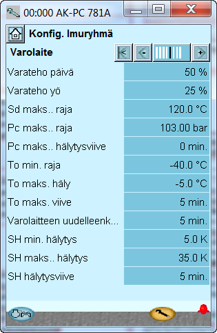 Konfigurointi - jatkoa Siirry seuraavalle sivulle painamalla +-painiketta 5. Kompressoreiden tehotiedot Siirry seuraavalle sivulle painamalla +-painiketta. 6.