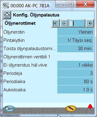 Konfigurointi - jatkoa 4. Aseta kompressoreiden öljynpalautuksen ohjaus Siirry seuraavalle sivulle painamalla +-painiketta. 5.