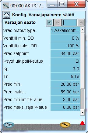 Konfigurointi - jatkoa Aseta varaajapaineen säätö 1. Mene konfigurointivalikkoon 2. Valitse Receiver control (varaajapaineen säätö) 3.