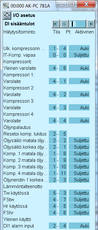 Konfigurointi - jatkoa Sisääntulojen ja ulostulojen konfigurointi 1. Mene konfigurointivalikkoon 2. Valitse I/O-configuration (sisääntulojen ja ulostulojen konfigurointi) 3.