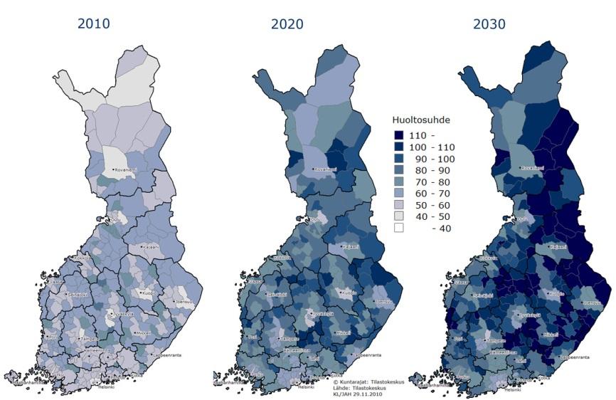 Väestöllinen huoltosuhde kunnittain