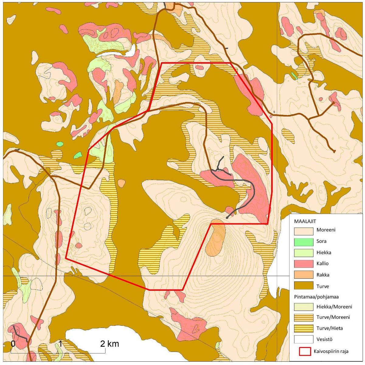 9.4.1.2 Maaperän kuvaus 9M209124 85(157) Kevitsan alueen maaperäkartta on esitettynä kuvassa (Kuva 9-7). Maaperätutkimukset alueella osoittavat, että Kevitsan maaperä koostuu pääosin moreenista.
