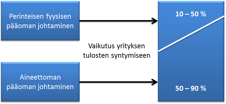 2.4 Aineeton pääoma ja sen vaikutus yrityksen suorituskykyyn Yrityksen pääoma voidaan jakaa taloudellisen ja fyysisen pääoman (esim. kiinteistöt ja laitteet) lisäksi aineettomaan pääomaan.