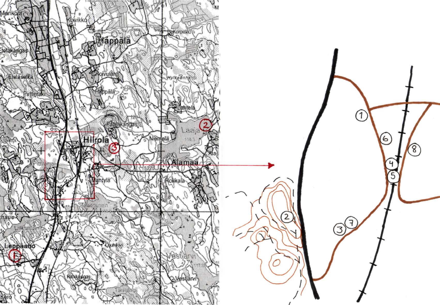 ⓷ 1. Hiirolan koulu Römpelinmäentie 3 2. Uimaranta 3. Pekan saha ⓶ Hiirolan keskus 1. Pirtin kehräämö 2.