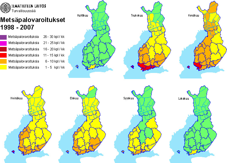 Varoituspäivien lukumäärä Huhtikuu Toukokuu Kesäkuu 26 30 päivää 21 25 päivää