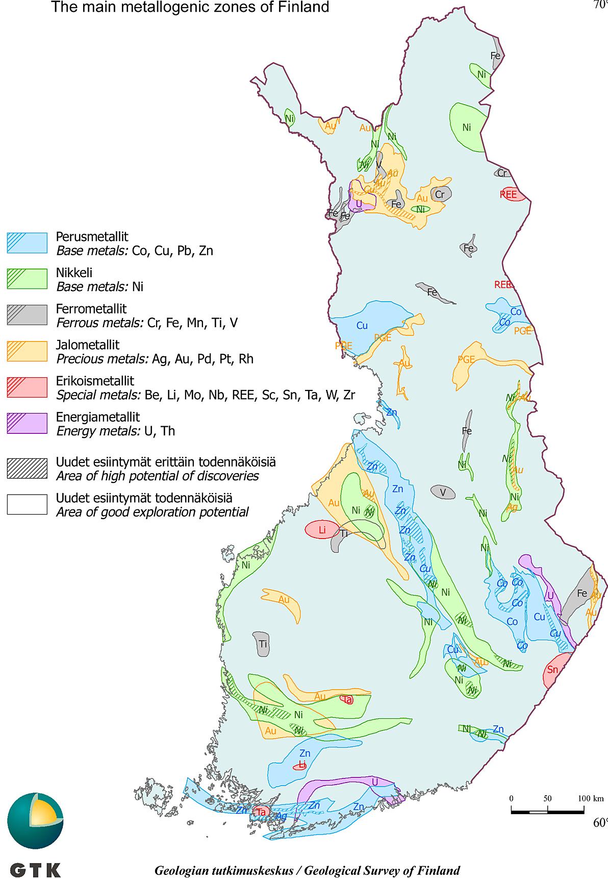 29 Perusmetallit: Cu, Co, Pb, Zn Nikkeli Ferrometallit: Cr, Fe, Mn, Ti, V Jalometallit: Ag, Au, Pd, Pt, Rh Erikoismetallit: Be, Li, Mo, Nb, REE, Sc, Sn, Ta, W, Zr