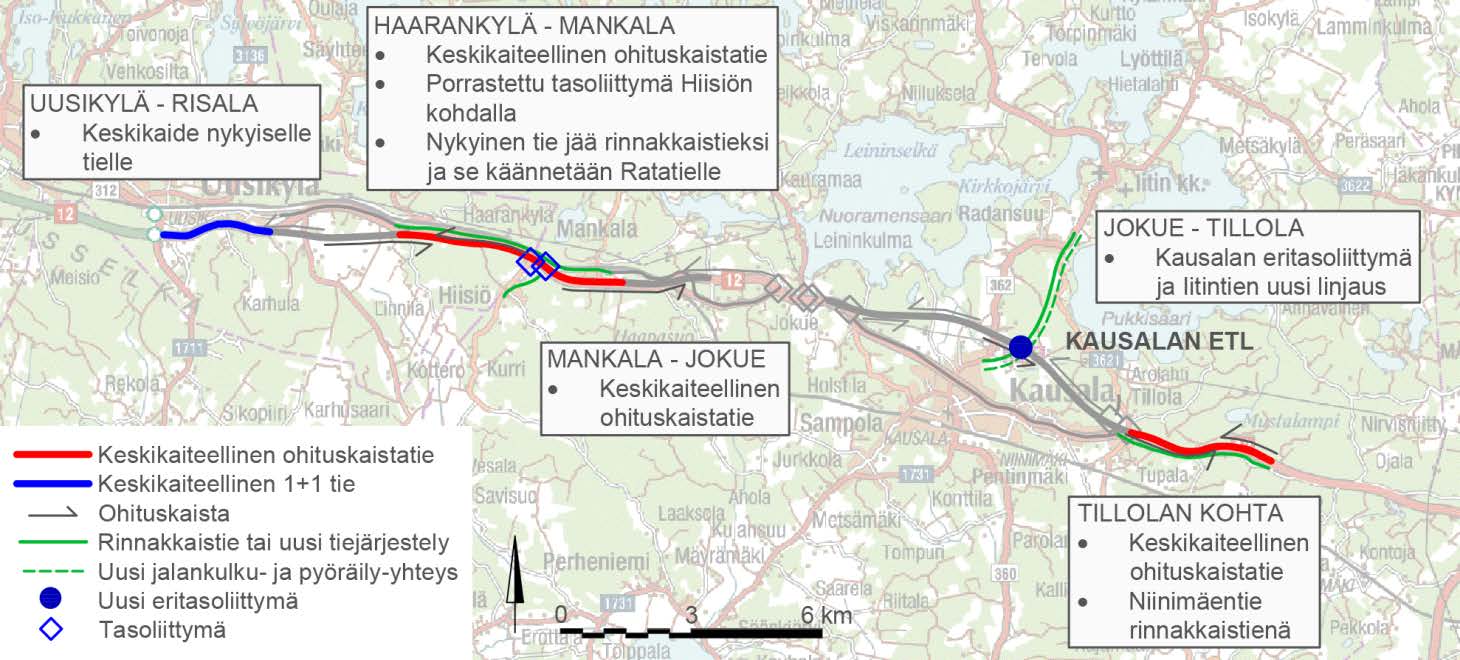 34 (40) 30.9.2016 Mankala-Jokue osuuden länsiosa Tapolantielle asti parannetaan nykyisellä paikallaan ohituskaistatieksi tiejärjestelyineen.