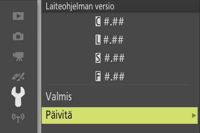 5 Päivitä laiteohjelma Huomaa, että kameran mallista riippuen päivityksen aikana näkyvät valintaikkunat ja ilmoitukset saattavat poiketa tässä esitetyistä.