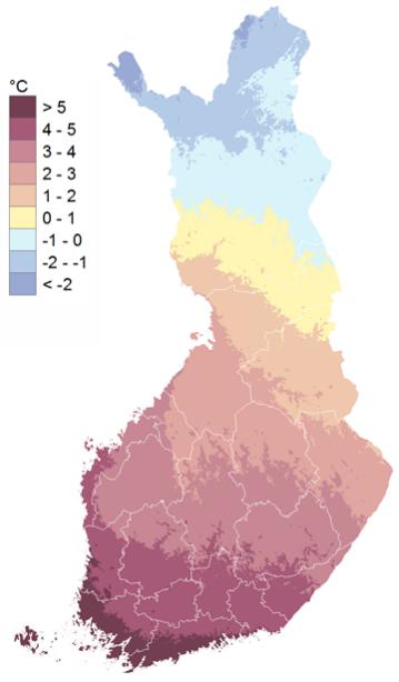 kasvavat etelästä pohjoiseen, koska pohjoisessa vuosihaihdunta on huomattavasti vähäisempää kuin etelässä (Kuva 6-3).