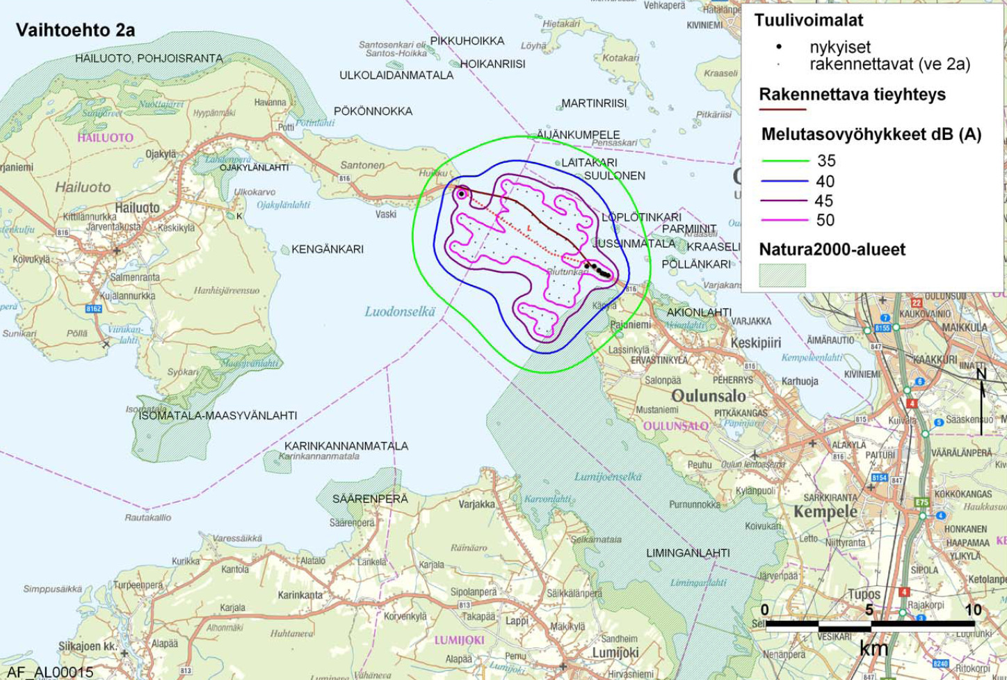 Melu Meluvaikutukset ovat hieman vähäisemmät kuin vaihtoehdossa 1. Melumallinnuksen mukaan suurimmat melutasot ovat aivan tuulivoimalan lähiympäristössä (55 db).