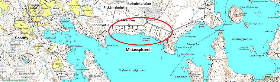 Mittauspisteistä kaksi (2) sijaitsee toiminta alueen pohjoispuolella, toinen piste sijaitsee asuntovaunualueella ja toinen lomakäytössä olevan asuinrakennuksen piha alueella.